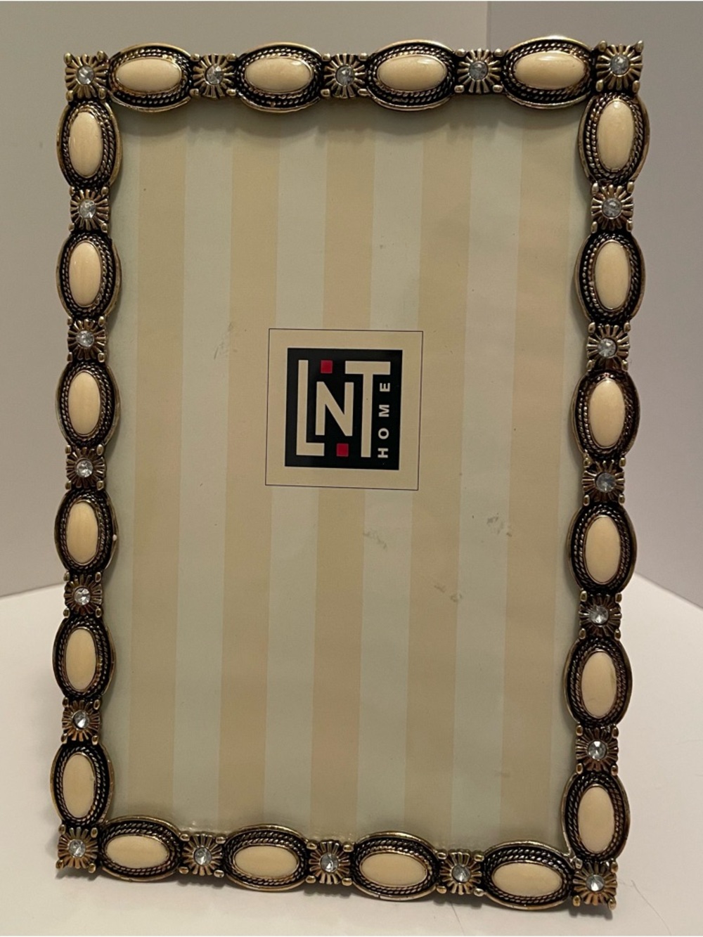 LNT Home Bejeweled Photo Frame 4x6 Gold Tone Enamel Beads‎ Rhinestones